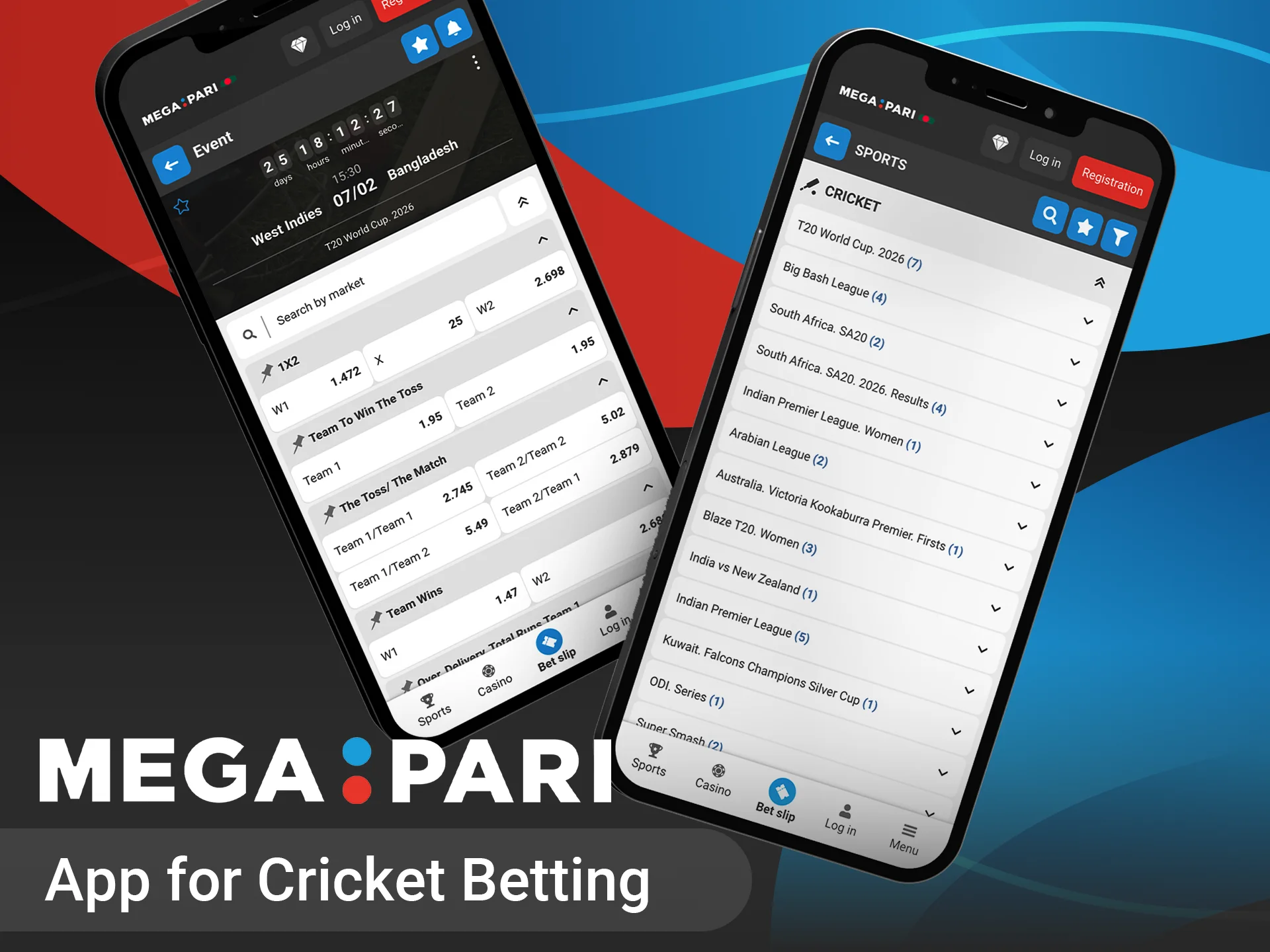 Take Megapari with you and place cricket bets anywhere.